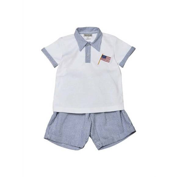 Marco & Lizzy Blue and White Boy Romper main image 1